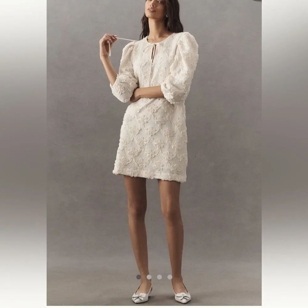 English Factory Puff - Sleeve Textured Floral Mini Dress NWOT